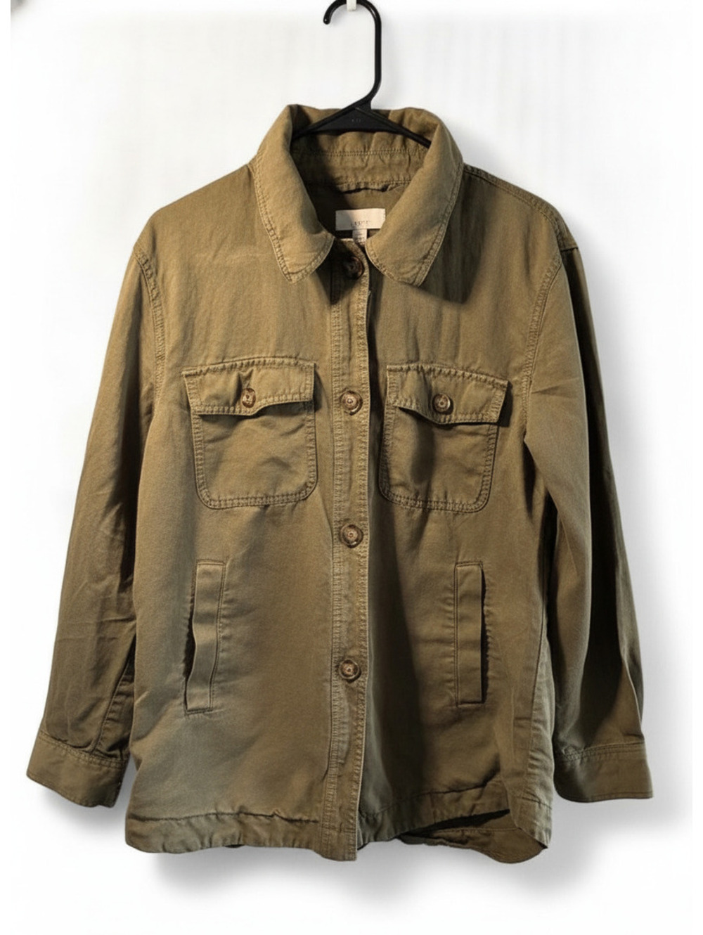 LOFT Women's Olive Green Canvas Utility Long Sleeve Jacket, Size M,